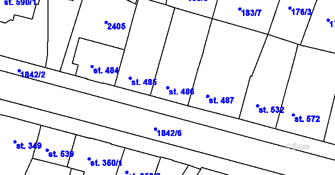 Parcela st. 486 v KÚ Vamberk, Katastrální mapa