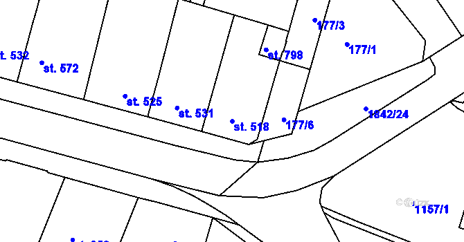 Parcela st. 518 v KÚ Vamberk, Katastrální mapa