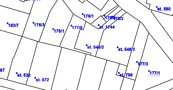 Parcela st. 546/2 v KÚ Vamberk, Katastrální mapa