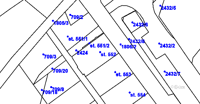 Parcela st. 552 v KÚ Vamberk, Katastrální mapa
