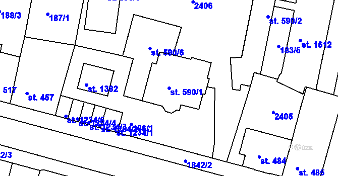 Parcela st. 590/1 v KÚ Vamberk, Katastrální mapa