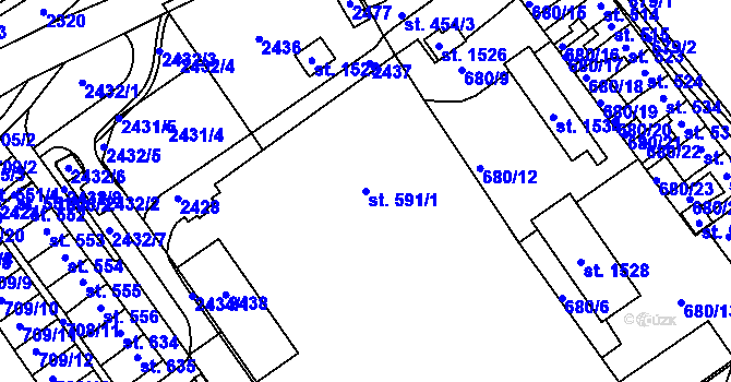 Parcela st. 591/1 v KÚ Vamberk, Katastrální mapa