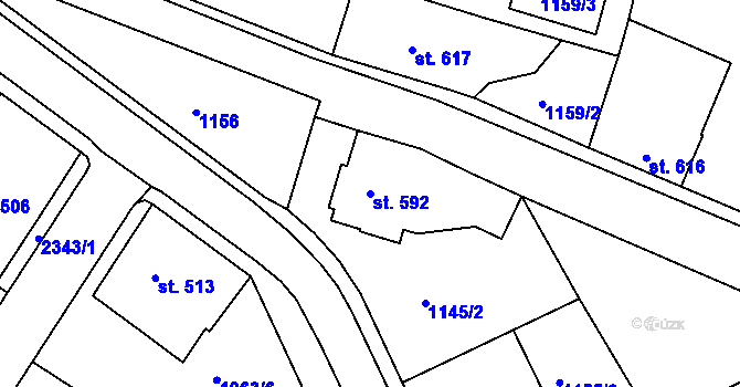Parcela st. 592 v KÚ Vamberk, Katastrální mapa