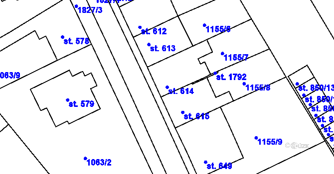 Parcela st. 614 v KÚ Vamberk, Katastrální mapa