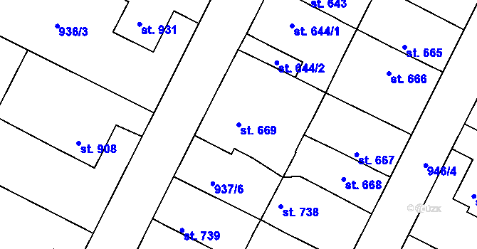 Parcela st. 669 v KÚ Vamberk, Katastrální mapa