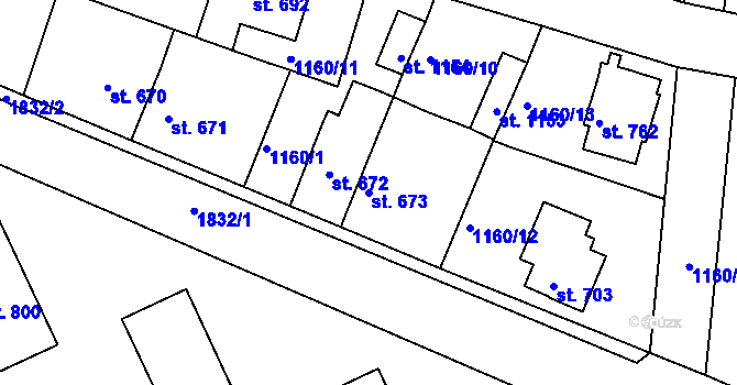 Parcela st. 673 v KÚ Vamberk, Katastrální mapa