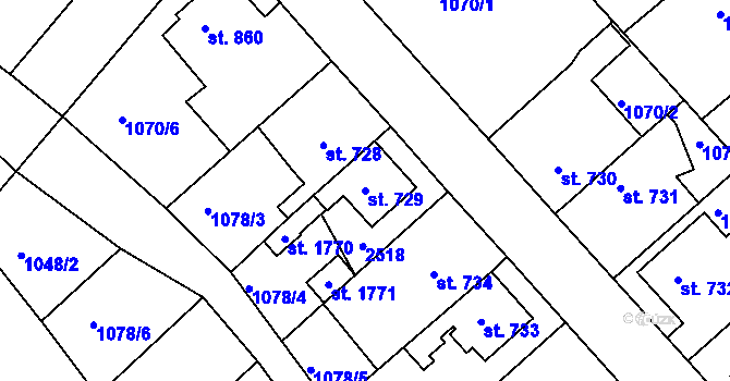 Parcela st. 729 v KÚ Vamberk, Katastrální mapa
