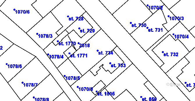 Parcela st. 734 v KÚ Vamberk, Katastrální mapa