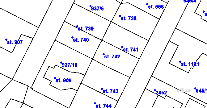Parcela st. 742 v KÚ Vamberk, Katastrální mapa