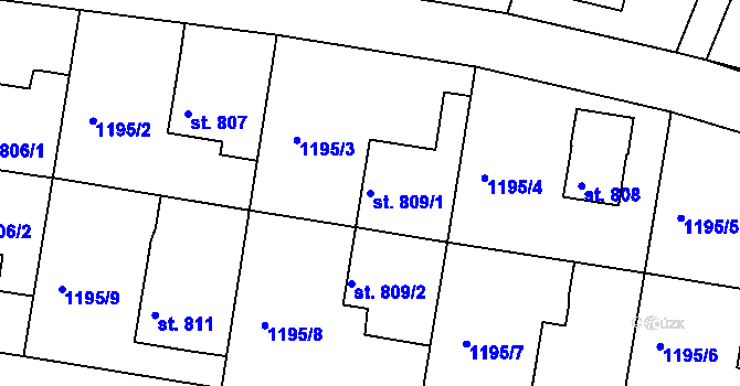 Parcela st. 809/1 v KÚ Vamberk, Katastrální mapa