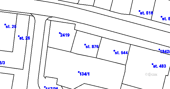 Parcela st. 876 v KÚ Vamberk, Katastrální mapa