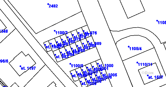 Parcela st. 988 v KÚ Vamberk, Katastrální mapa