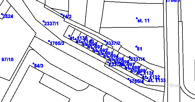 Parcela st. 993 v KÚ Vamberk, Katastrální mapa
