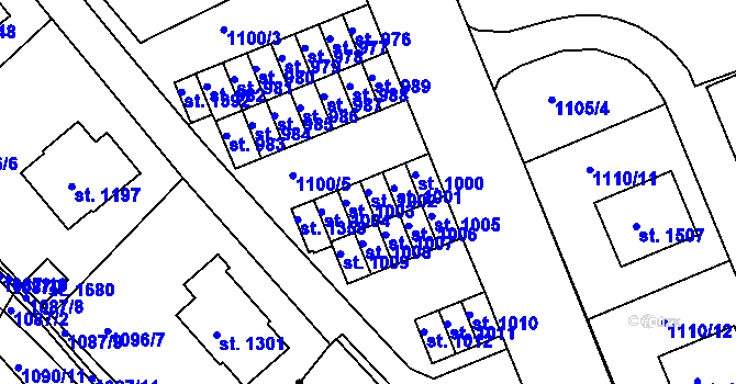 Parcela st. 1002 v KÚ Vamberk, Katastrální mapa