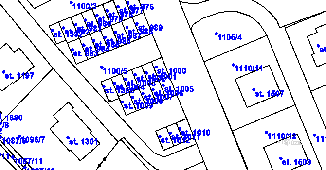 Parcela st. 1005 v KÚ Vamberk, Katastrální mapa