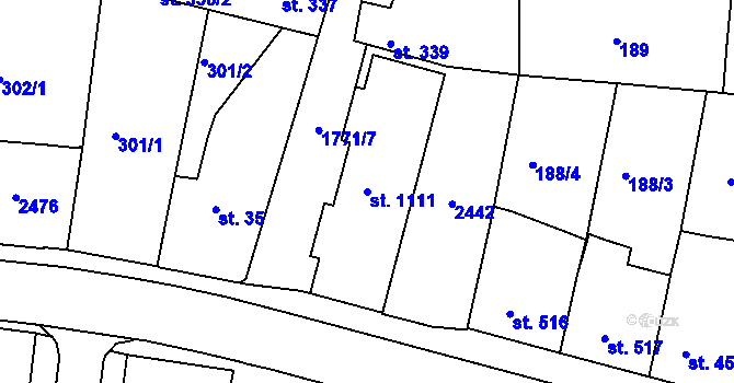 Parcela st. 1111 v KÚ Vamberk, Katastrální mapa