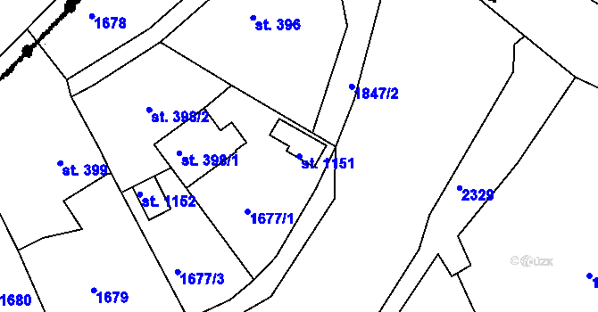 Parcela st. 1151 v KÚ Vamberk, Katastrální mapa