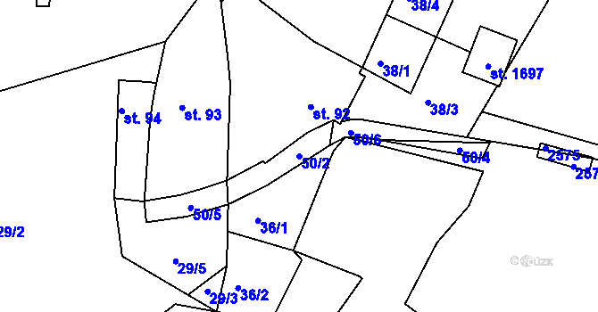 Parcela st. 50/2 v KÚ Vamberk, Katastrální mapa