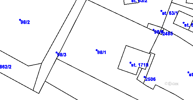 Parcela st. 98/1 v KÚ Vamberk, Katastrální mapa