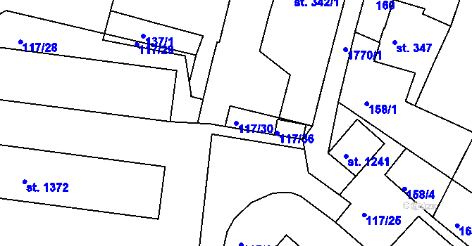Parcela st. 117/30 v KÚ Vamberk, Katastrální mapa