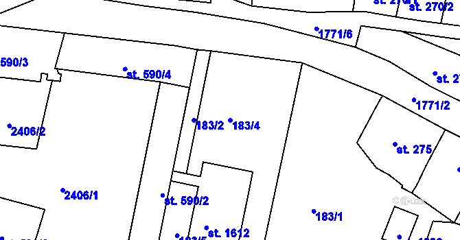 Parcela st. 183/4 v KÚ Vamberk, Katastrální mapa