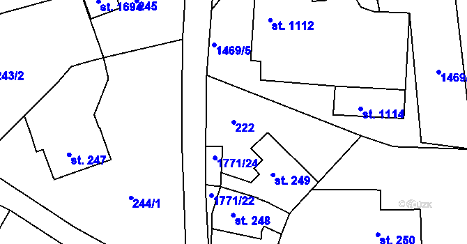 Parcela st. 222 v KÚ Vamberk, Katastrální mapa