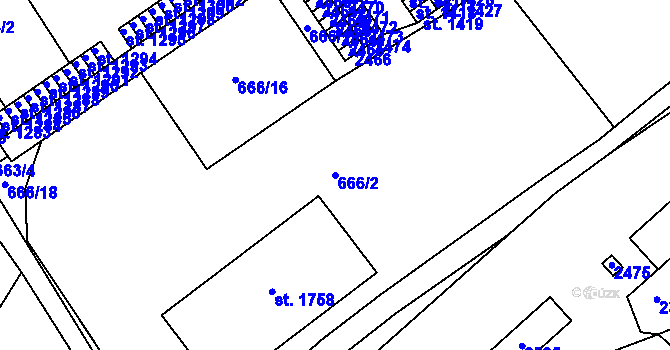 Parcela st. 666/2 v KÚ Vamberk, Katastrální mapa