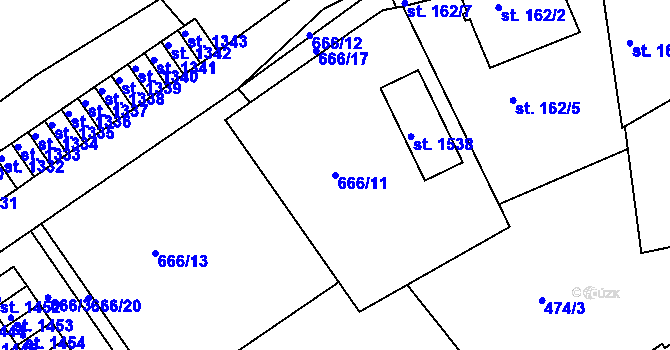 Parcela st. 666/11 v KÚ Vamberk, Katastrální mapa