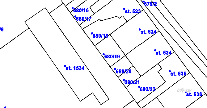 Parcela st. 680/19 v KÚ Vamberk, Katastrální mapa