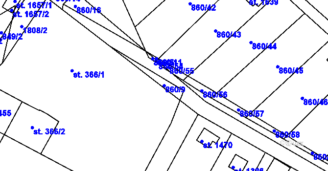 Parcela st. 860/9 v KÚ Vamberk, Katastrální mapa