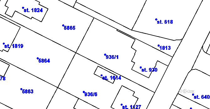 Parcela st. 936/1 v KÚ Vamberk, Katastrální mapa