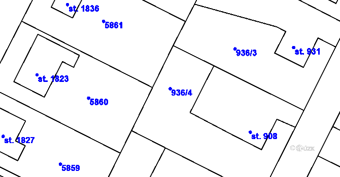 Parcela st. 936/4 v KÚ Vamberk, Katastrální mapa