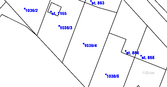 Parcela st. 1036/4 v KÚ Vamberk, Katastrální mapa