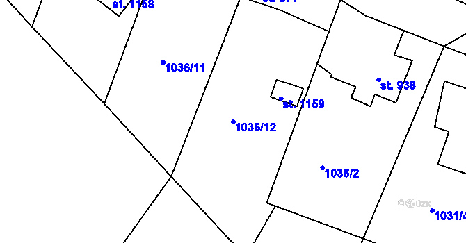 Parcela st. 1036/12 v KÚ Vamberk, Katastrální mapa