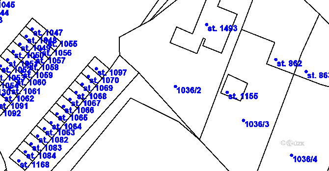 Parcela st. 1036/13 v KÚ Vamberk, Katastrální mapa