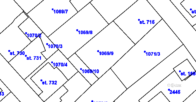 Parcela st. 1069/9 v KÚ Vamberk, Katastrální mapa