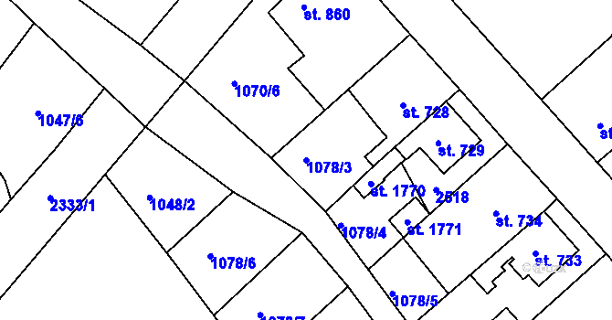 Parcela st. 1078/3 v KÚ Vamberk, Katastrální mapa