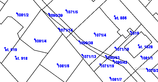 Parcela st. 1090/38 v KÚ Vamberk, Katastrální mapa