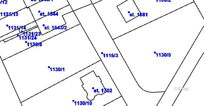 Parcela st. 1116/3 v KÚ Vamberk, Katastrální mapa