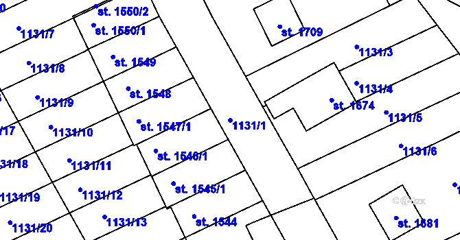 Parcela st. 1131/1 v KÚ Vamberk, Katastrální mapa