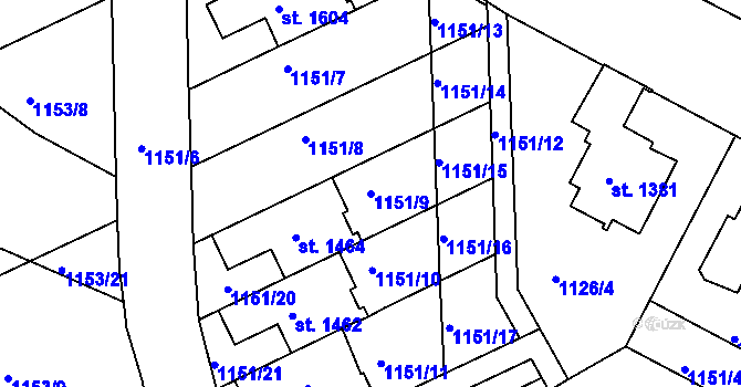 Parcela st. 1151/9 v KÚ Vamberk, Katastrální mapa