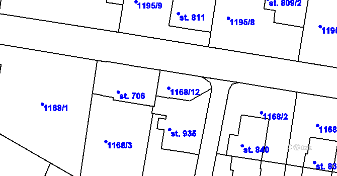 Parcela st. 1168/12 v KÚ Vamberk, Katastrální mapa