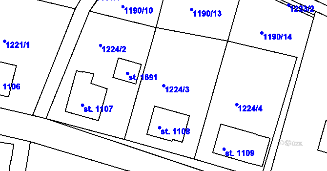 Parcela st. 1224/3 v KÚ Vamberk, Katastrální mapa