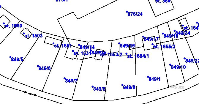 Parcela st. 1653/2 v KÚ Vamberk, Katastrální mapa