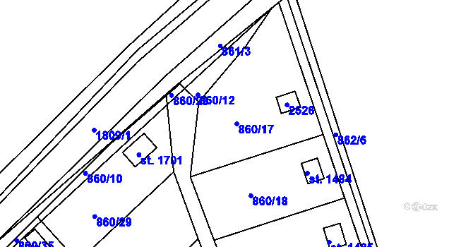 Parcela st. 860/17 v KÚ Vamberk, Katastrální mapa