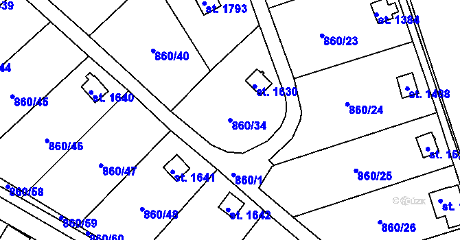 Parcela st. 860/34 v KÚ Vamberk, Katastrální mapa