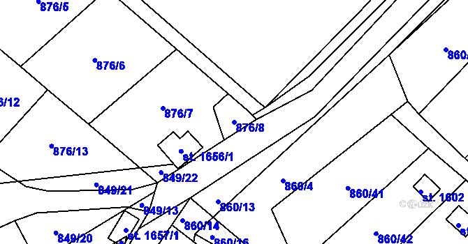 Parcela st. 876/8 v KÚ Vamberk, Katastrální mapa