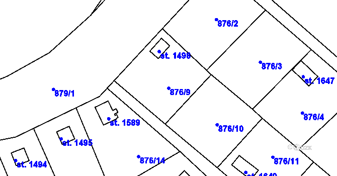 Parcela st. 876/9 v KÚ Vamberk, Katastrální mapa