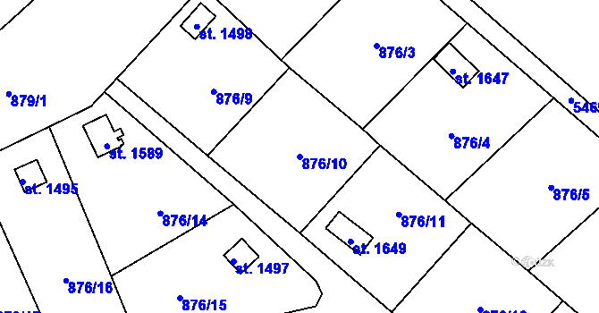 Parcela st. 876/10 v KÚ Vamberk, Katastrální mapa