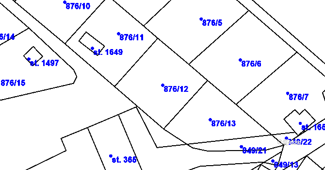 Parcela st. 876/12 v KÚ Vamberk, Katastrální mapa